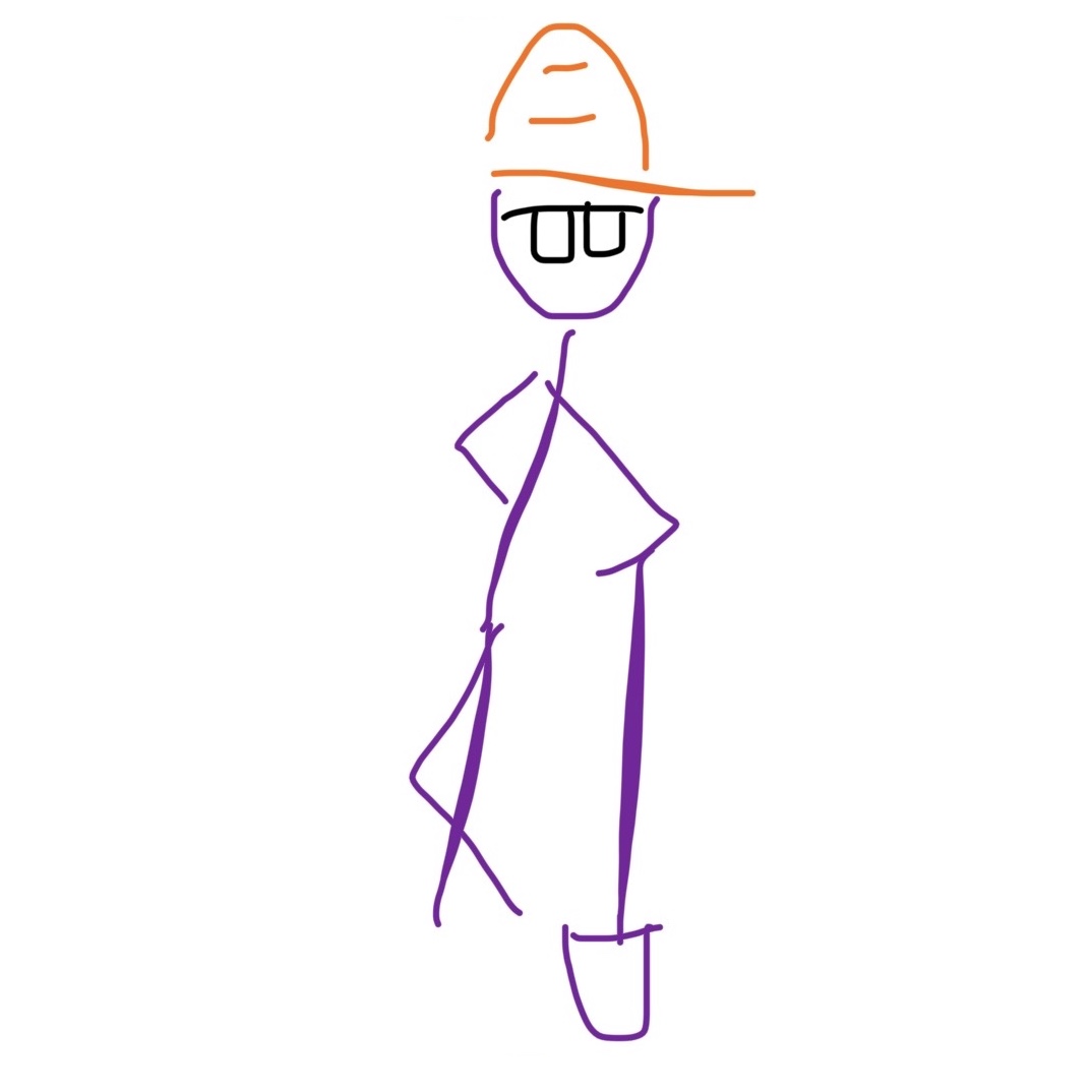 A stick figure leaning on a shovel.